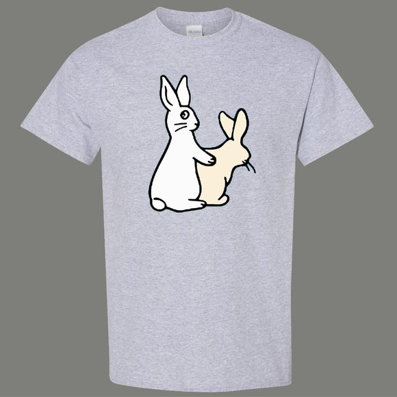 HUMPING LIKE RABBITS ADULT HUMOR BUNNY CARTOON TEE - Picture 2 of 2